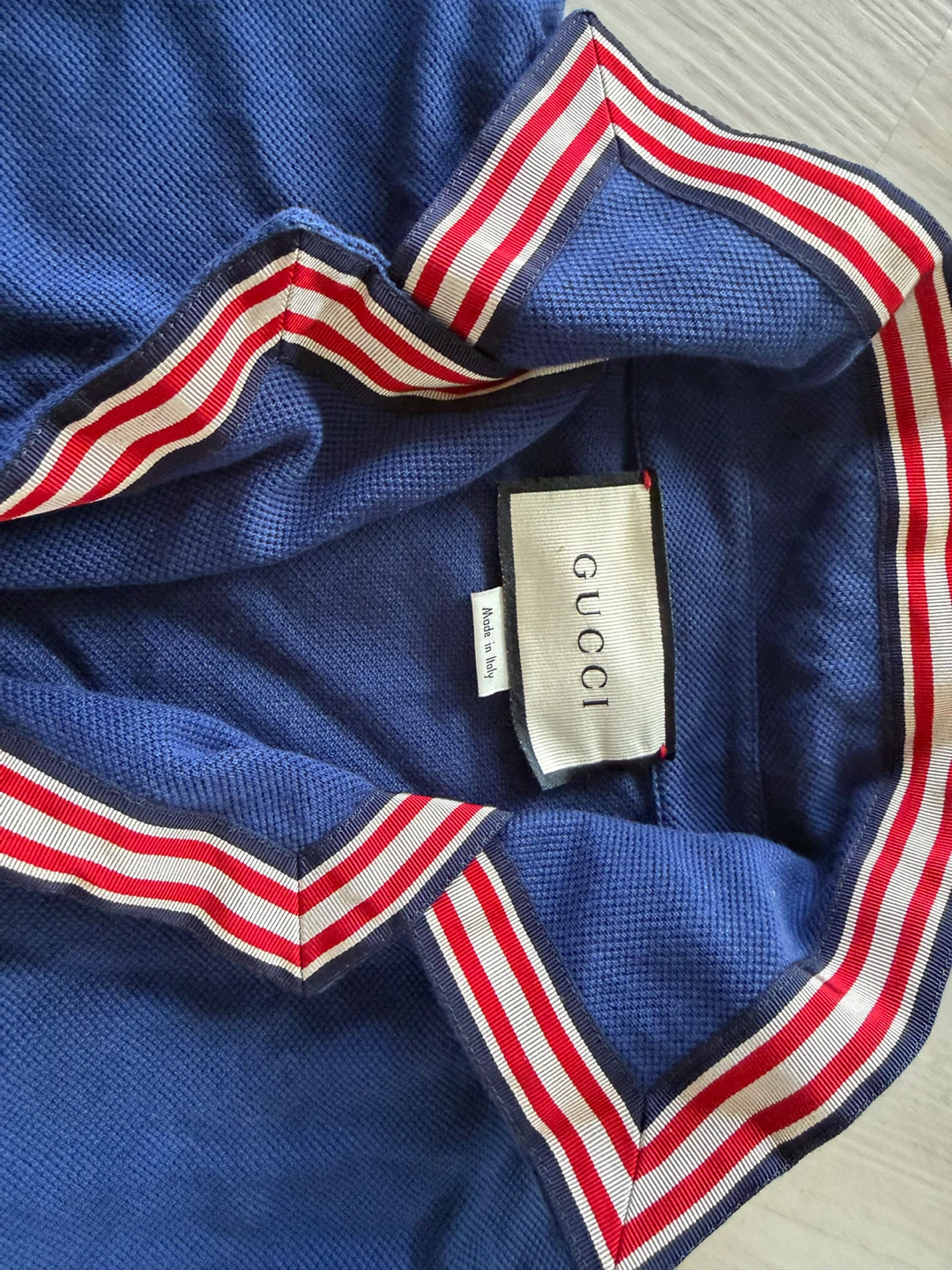 Gucci Blue Polo Shirt with Red & White Stripe Collar - photo 3