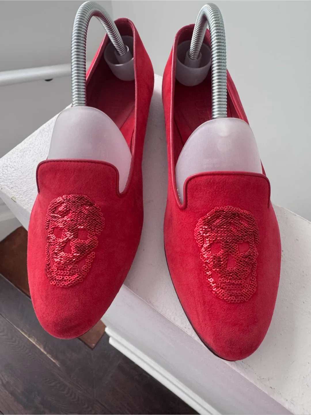 Alexander McQueen Red Suede Skull Loafers