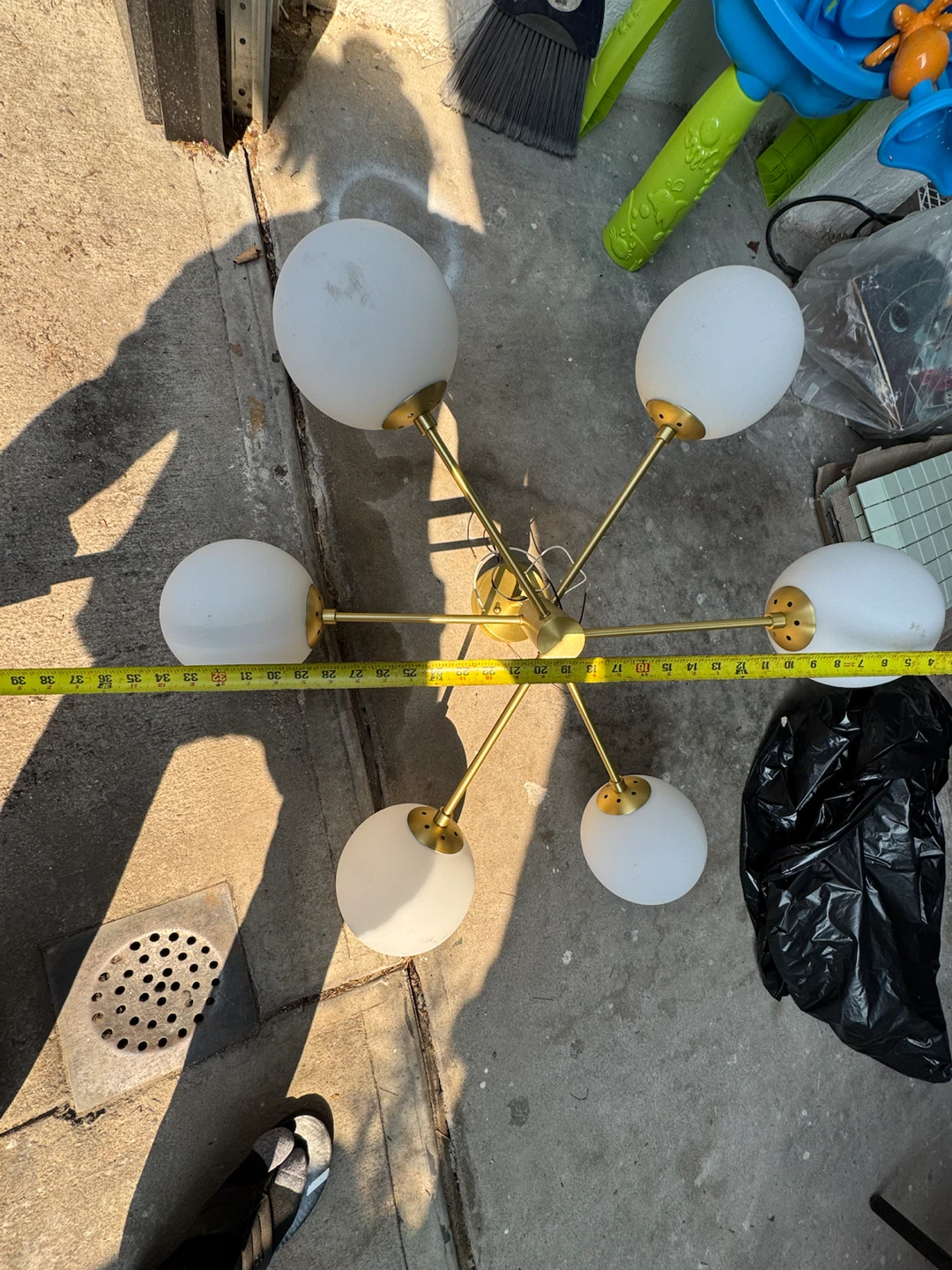 Brass Sputnik Chandelier with White Globe Shades
