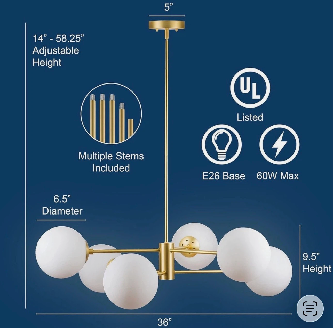 Brass Sputnik Chandelier with White Globe Shades - photo 5