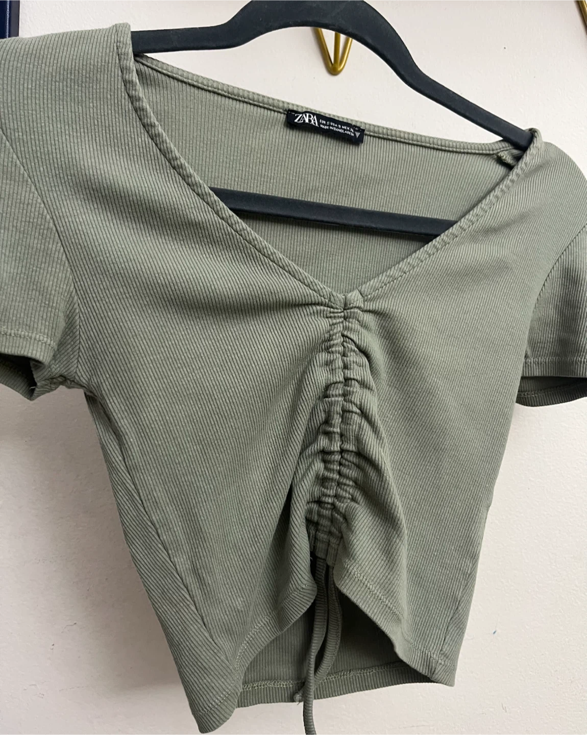 Zara Ribbed Ruched V-Neck Cropped Top - photo 2