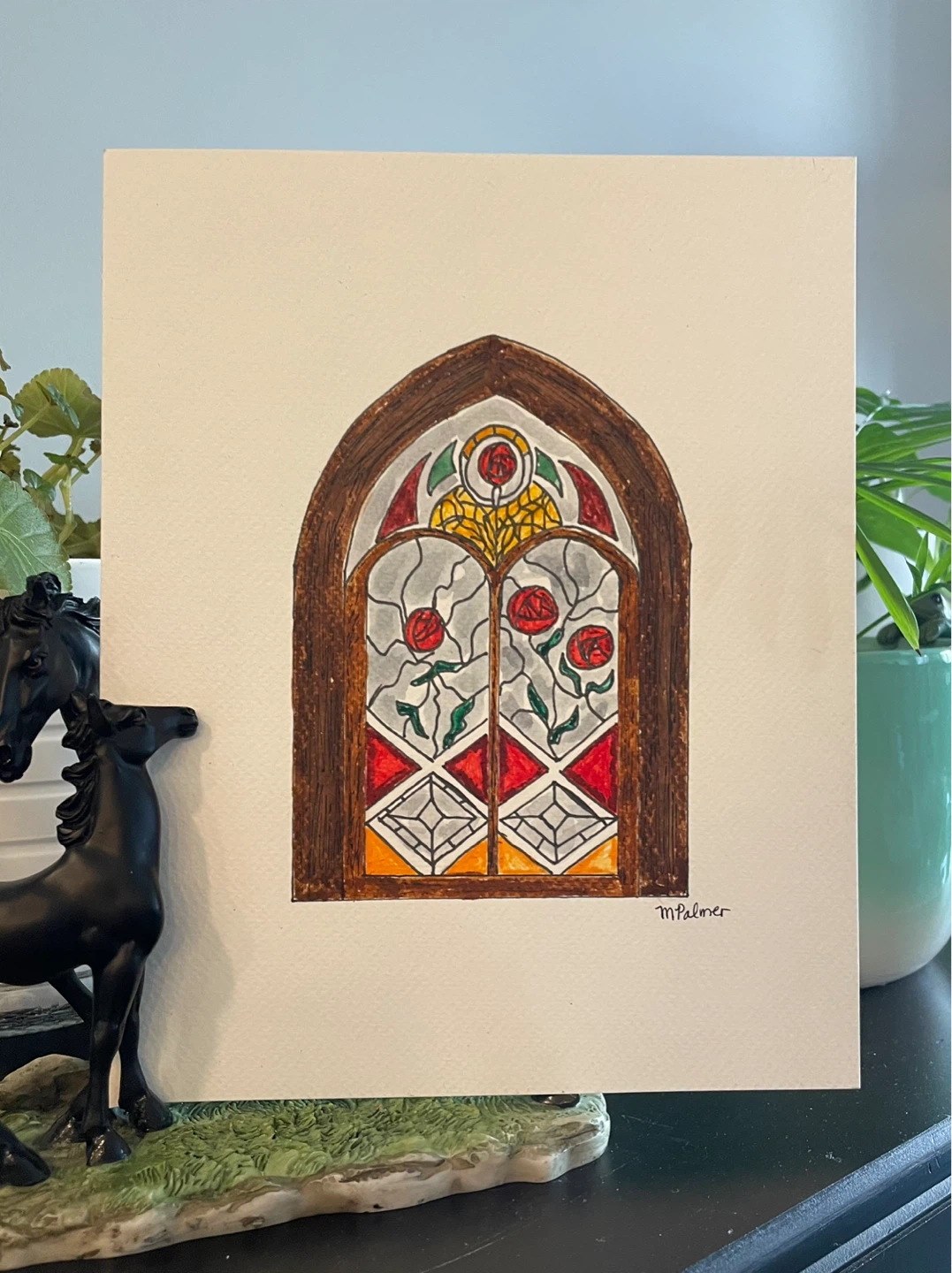 Watercolor Stained Glass Rose Window
