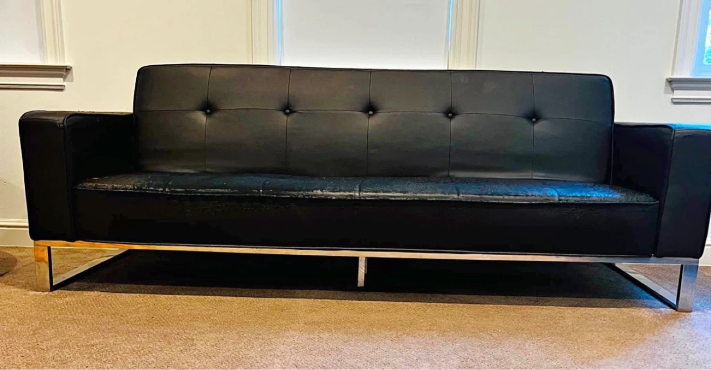 Brown Faux Leather Modern Sofa Sleeper - Needs Work