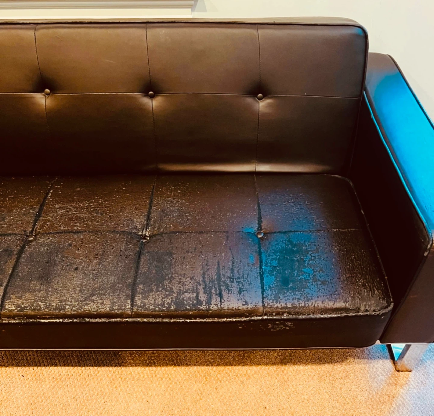Brown Faux Leather Modern Sofa Sleeper - Needs Work - photo 4