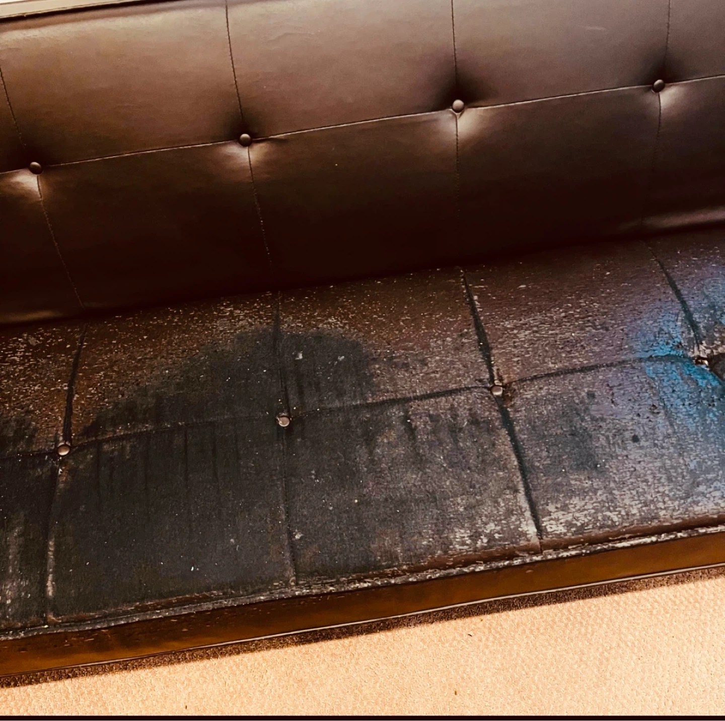 Brown Faux Leather Modern Sofa Sleeper - Needs Work - photo 3