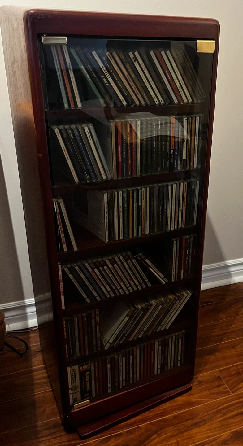 Wooden CD/DVD Storage Cabinet with Glass Door