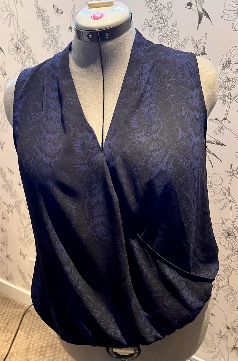 Blue & Black Printed Wrap Top