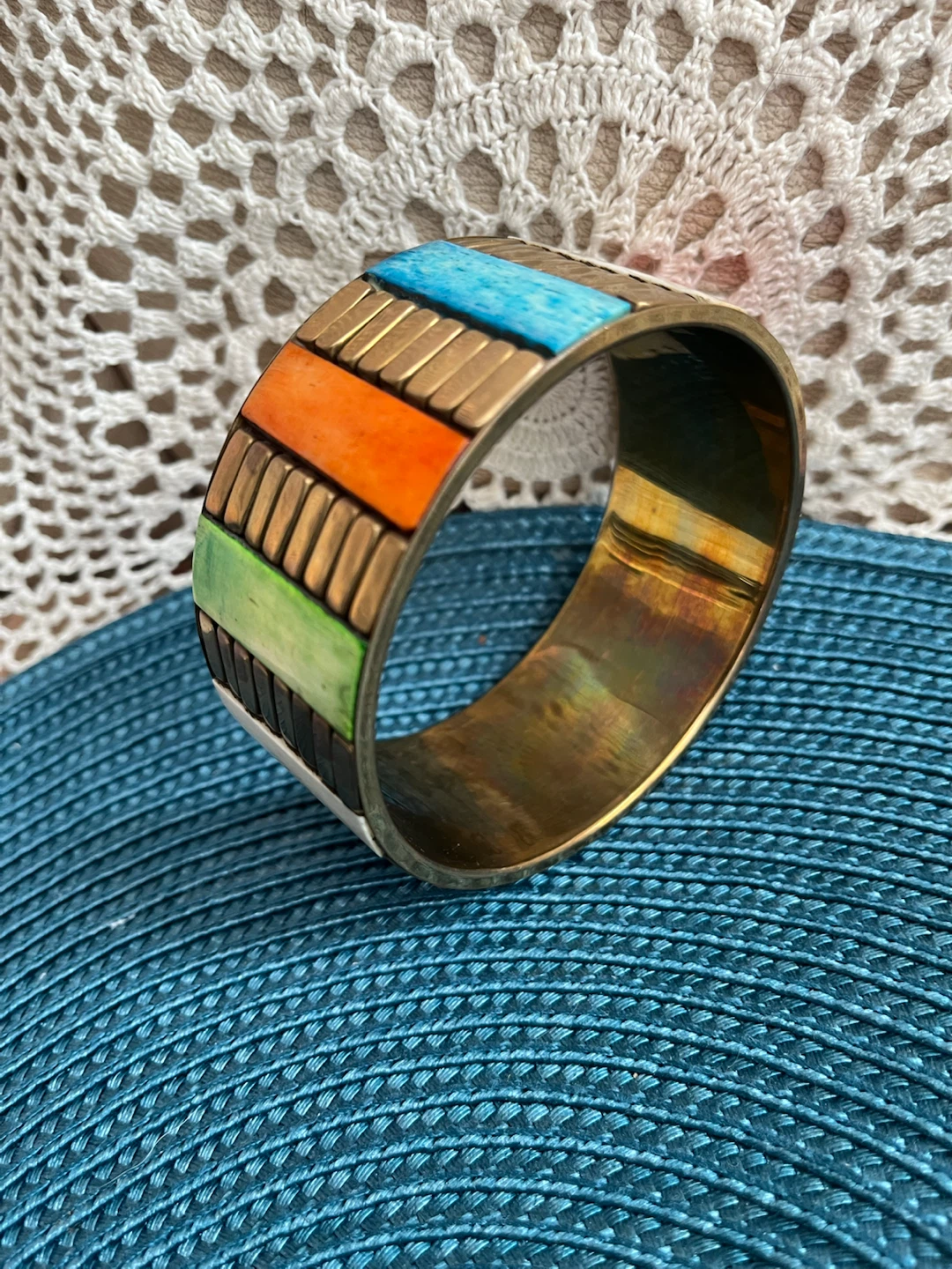 Vintage Multicoloured Brass Bangle
