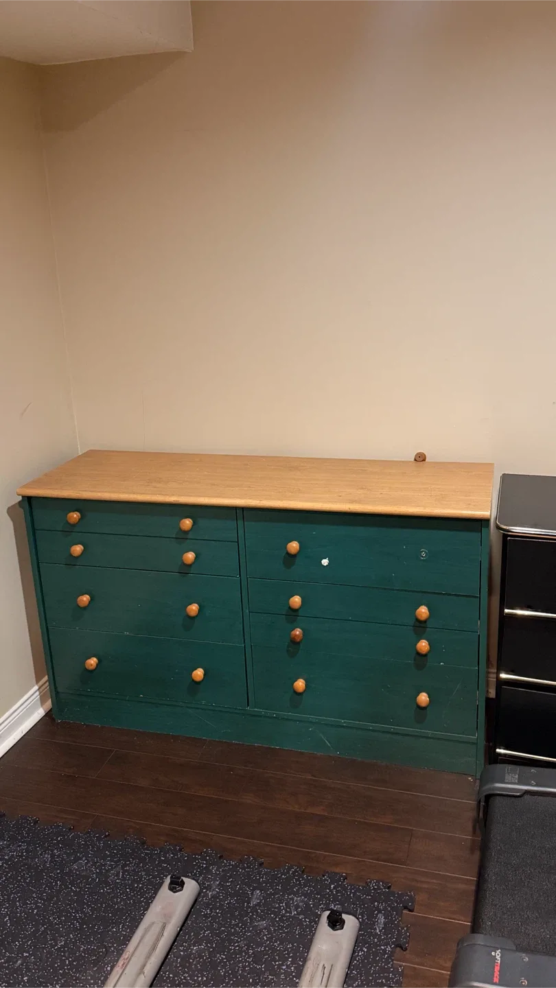 Green dresser with wood top