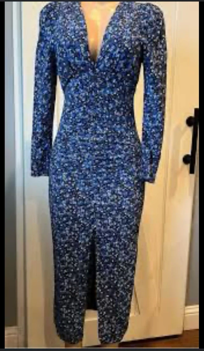 Zara Blue Floral Ruched Midi Dress - photo 4
