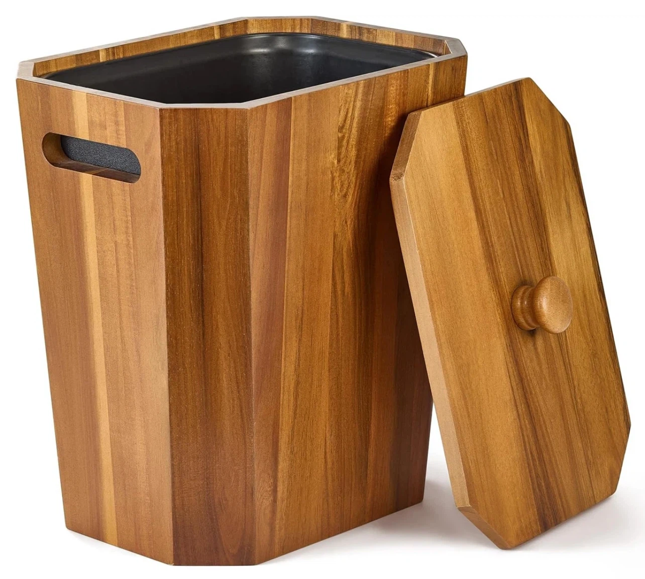 Acacia Wood Wastebasket with Lid