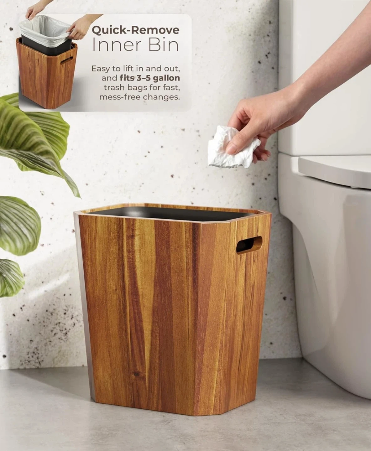 Acacia Wood Wastebasket with Lid - photo 4