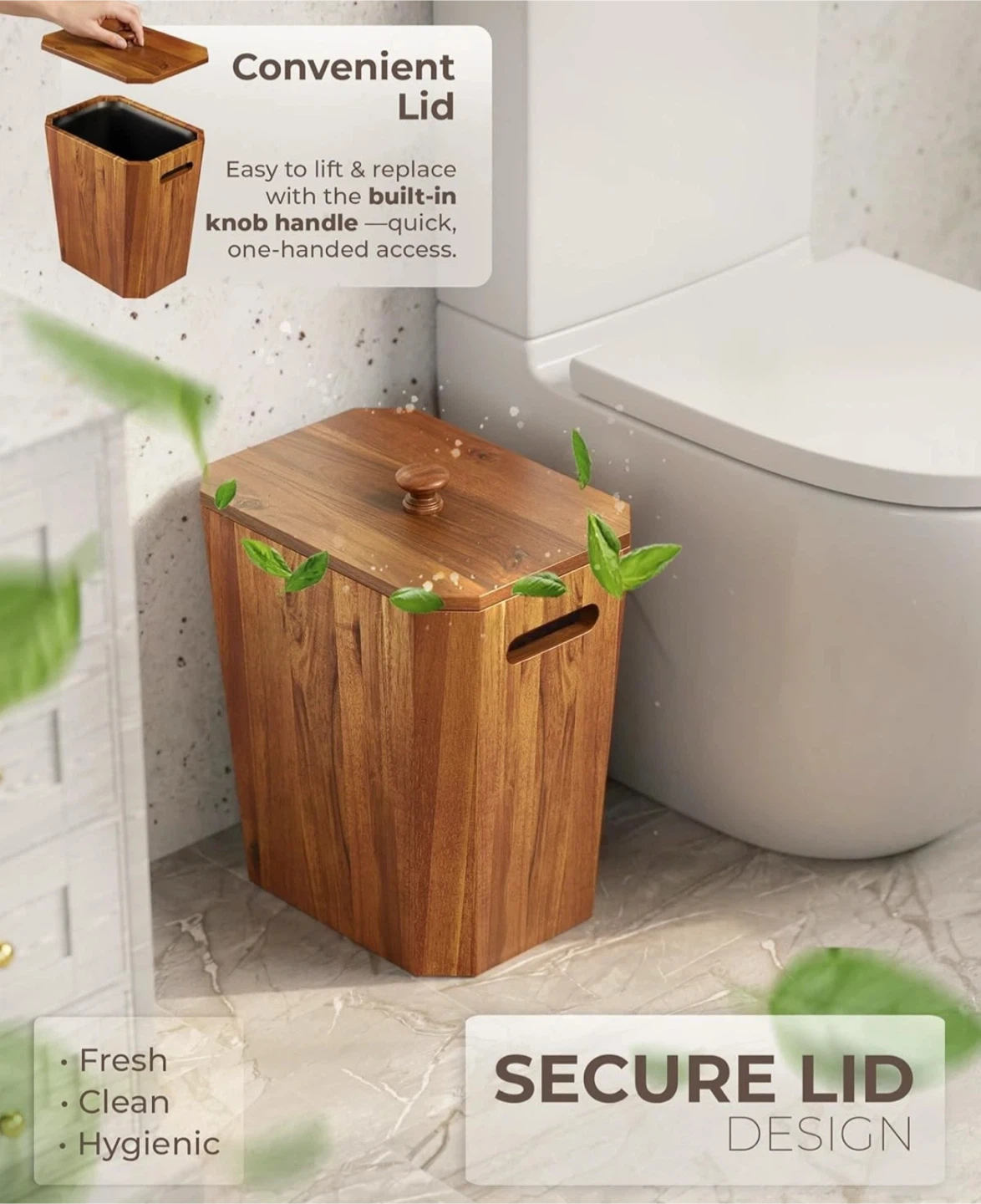 Acacia Wood Wastebasket with Lid - photo 5