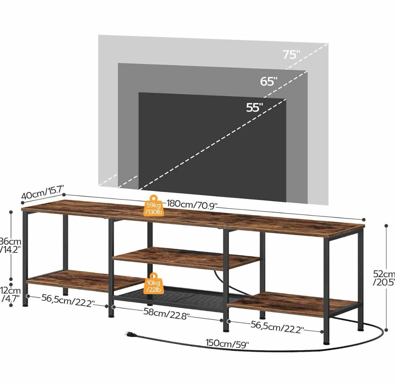 TV Stand with Power Outlets- Fits upto 75 inch TV - photo 2