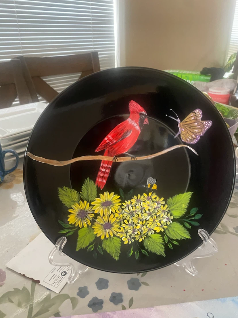 Decorative Plate with Cardinal and Butterfly