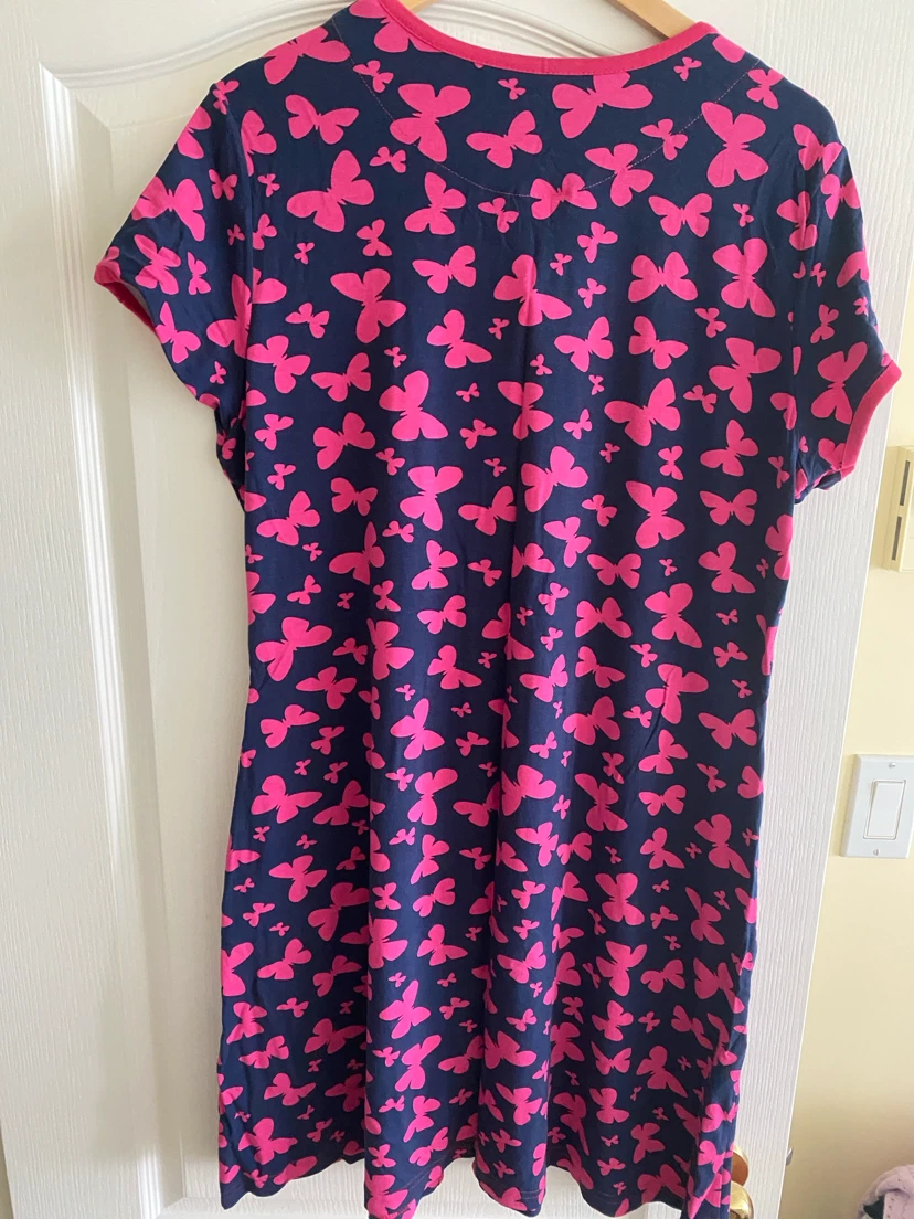 Navy Blue Butterfly Print Zipper Robe Dress Size XL - photo 2