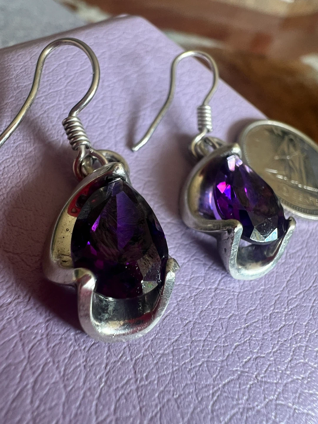 Silver Teardrop Amethyst Earrings
