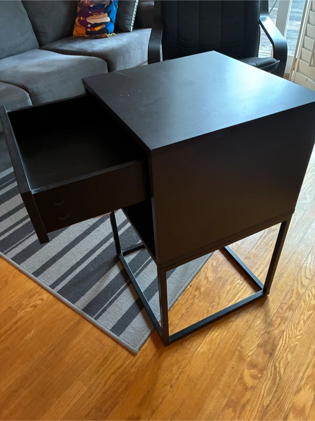 Black Bedside Table with Drawer - photo 2