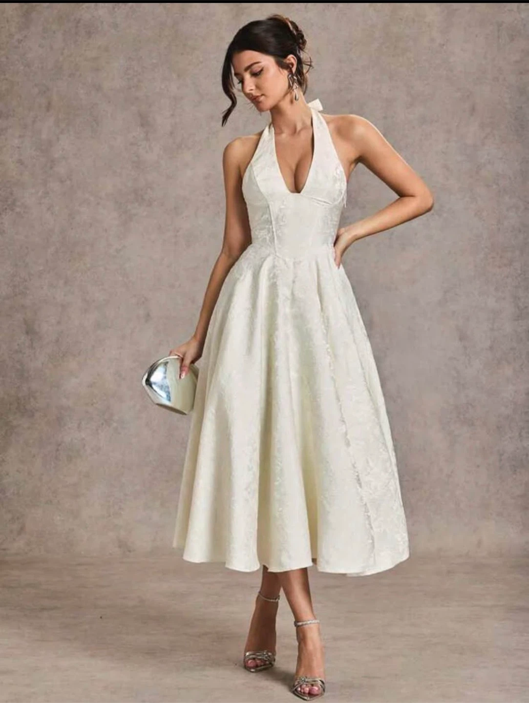 Elegant White Halter Neck Corset Midi Dress - photo 2