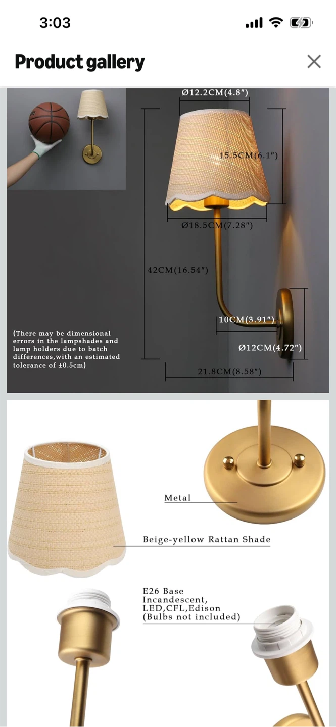 Brand New Gold Metal Wall Sconce with Rattan Shade - photo 3