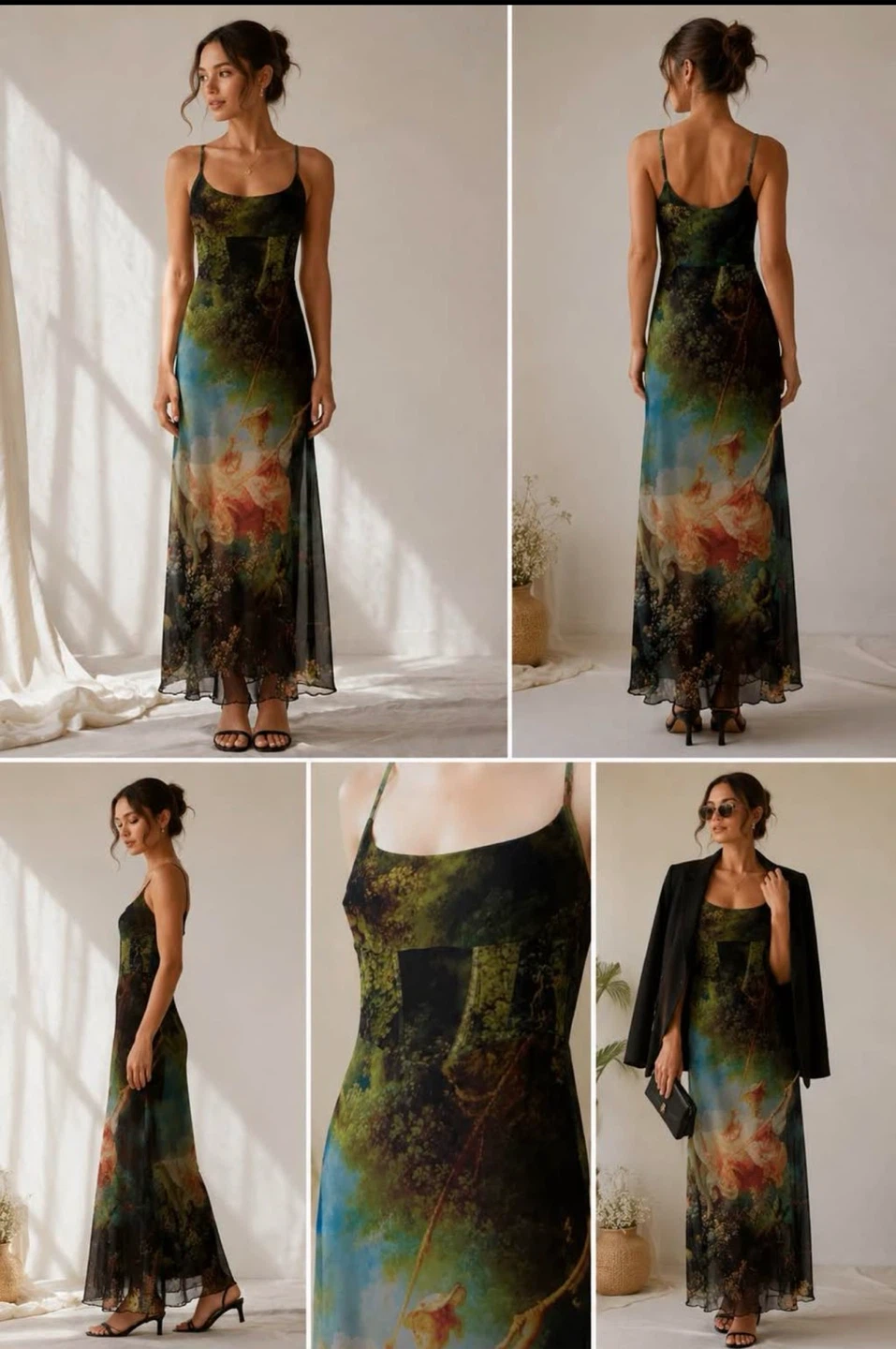 Mesh Maxi Dress with "The Swing" (1767) by Fragonard Print