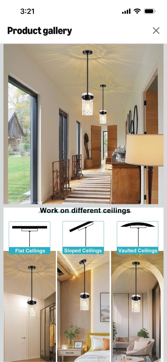 Brand New-Black Pendant Light with Hammered Glass Shade