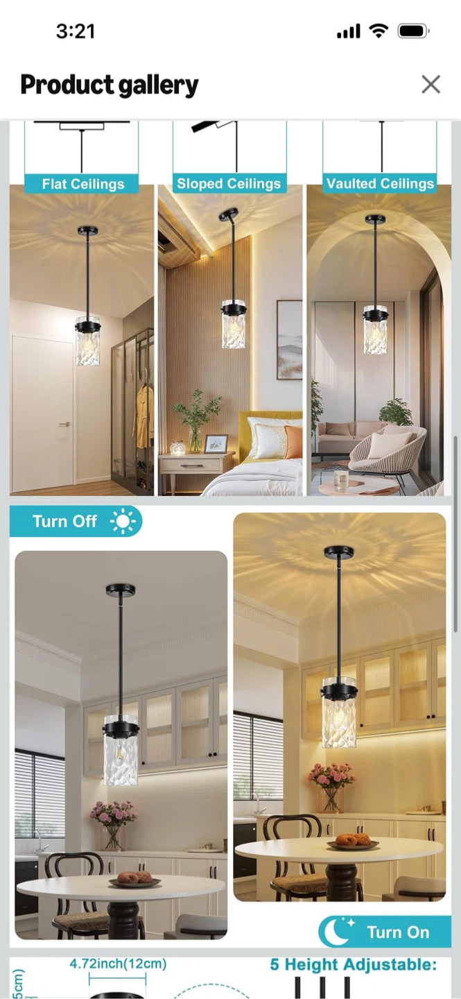Brand New-Black Pendant Light with Hammered Glass Shade - photo 3