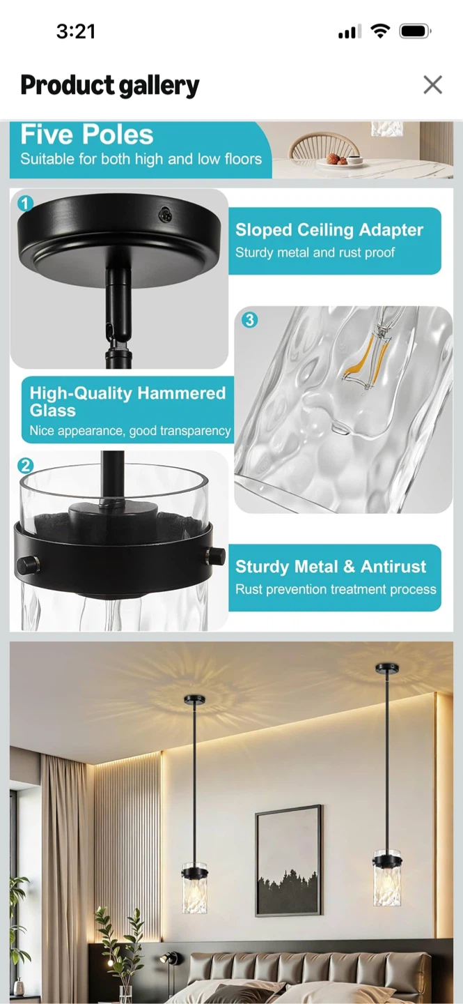 Brand New-Black Pendant Light with Hammered Glass Shade - photo 4