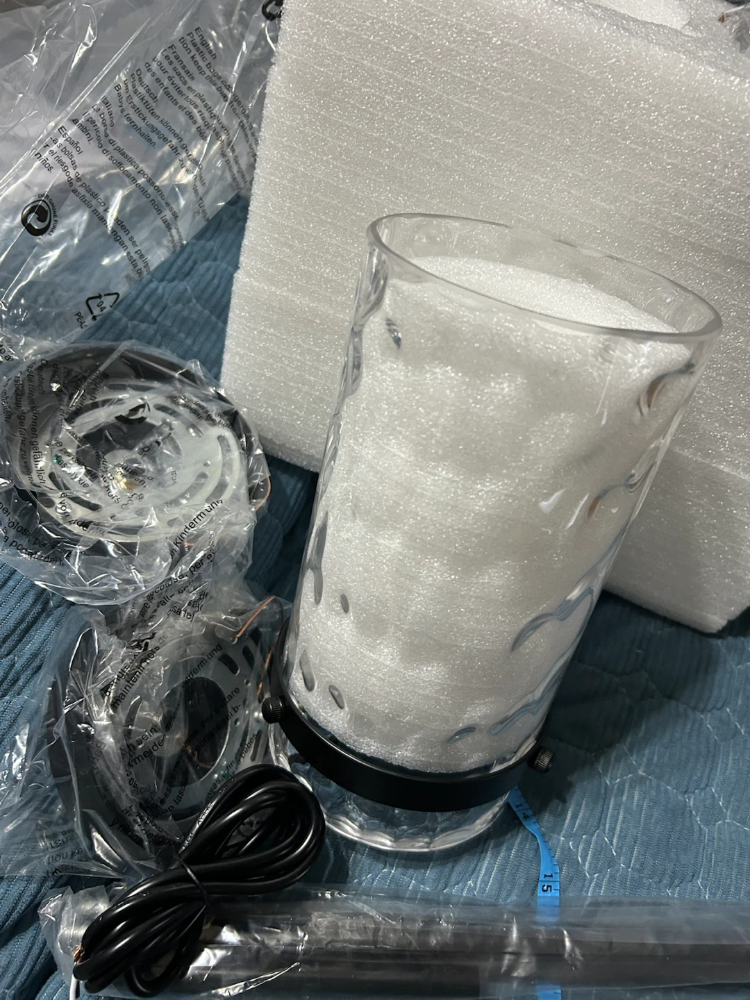 Brand New-Black Pendant Light with Hammered Glass Shade - photo 5