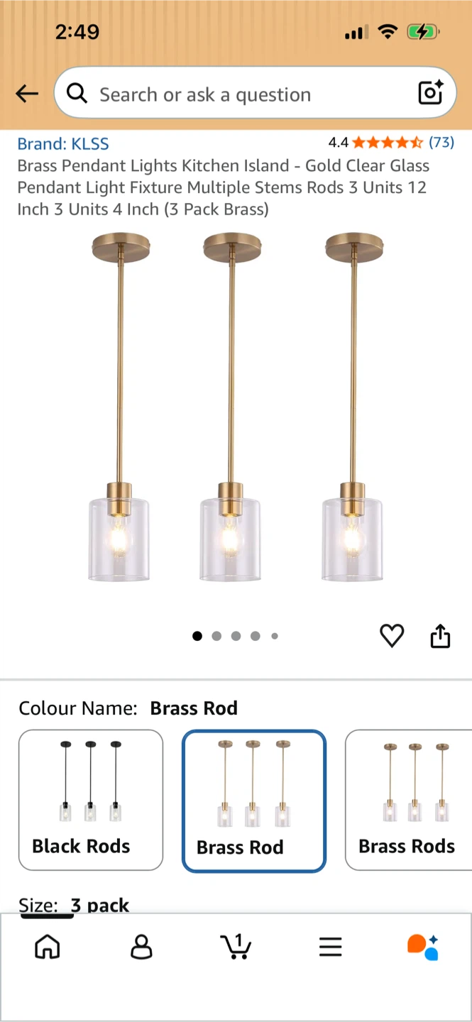 Brand New KLSS Brass Rod Glass Pendant Lights (3 Pack) - photo 2