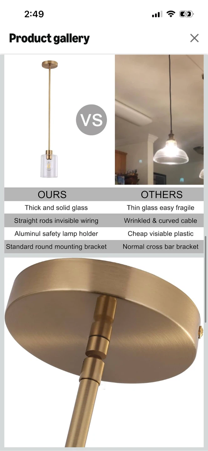 Brand New KLSS Brass Rod Glass Pendant Lights (3 Pack) - photo 4