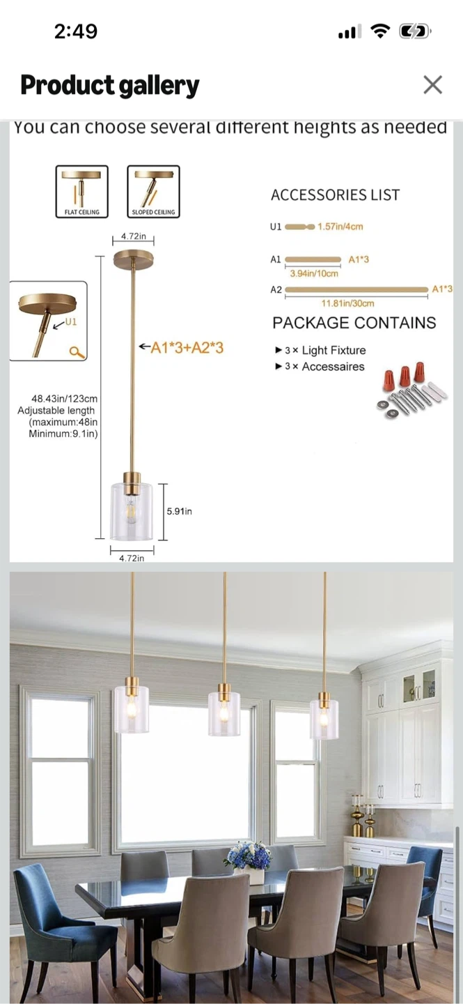 Brand New KLSS Brass Rod Glass Pendant Lights (3 Pack) - photo 5