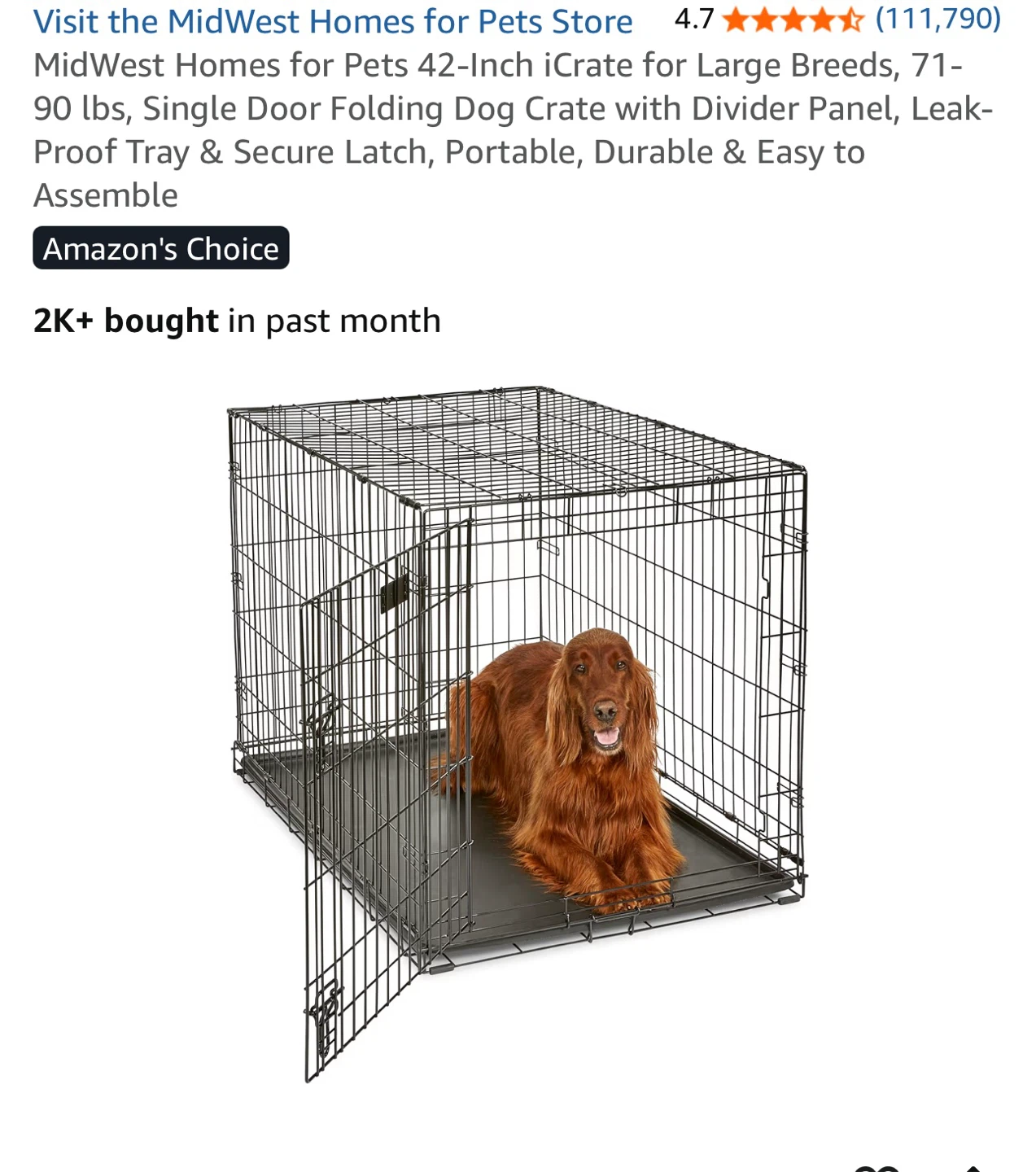 MidWest Homes for Pets 42-Inch iCrate Dog Crate