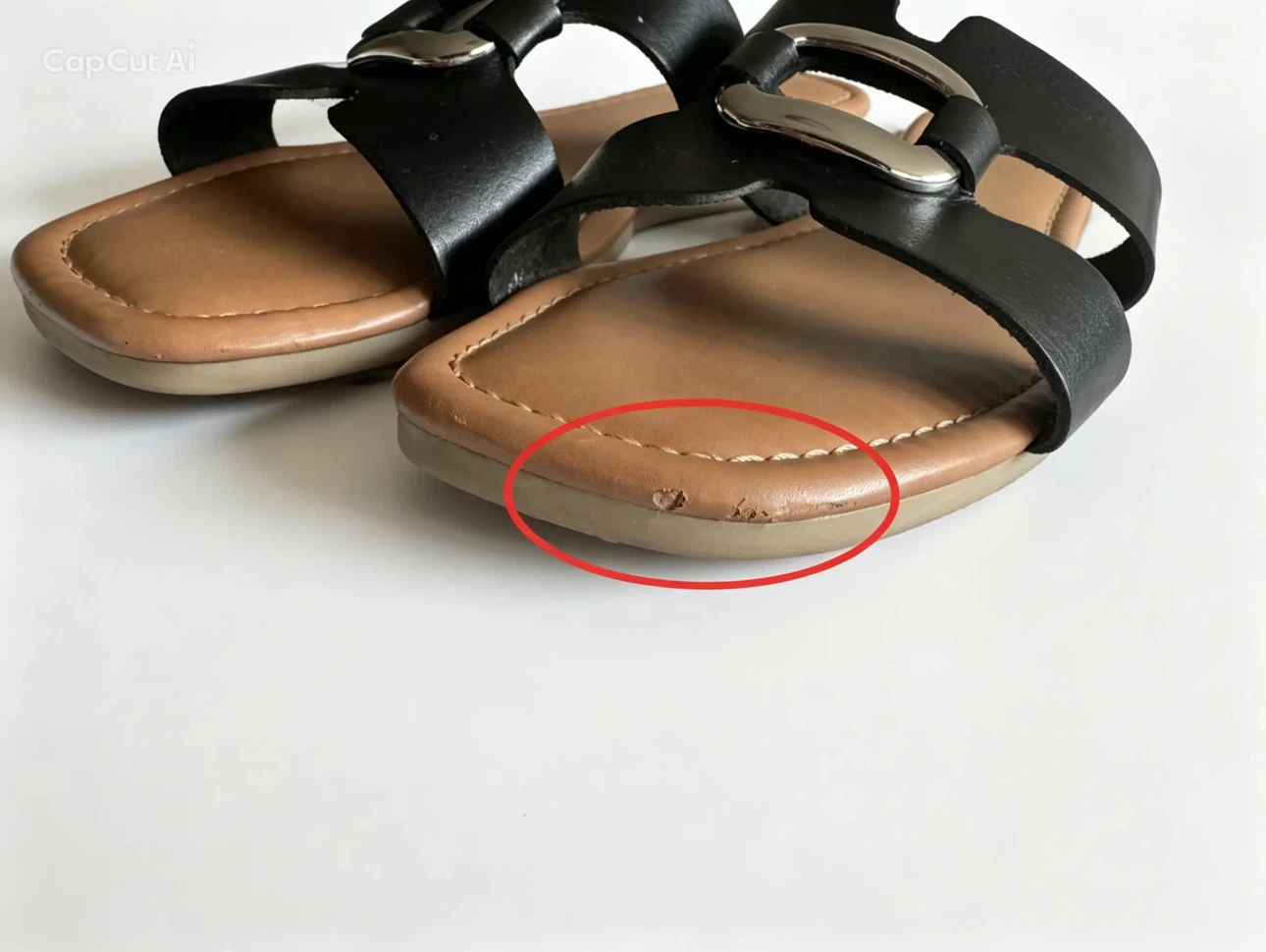 Time and Tru Black Slide Sandals with Silver Buckle Size 10 - photo 4