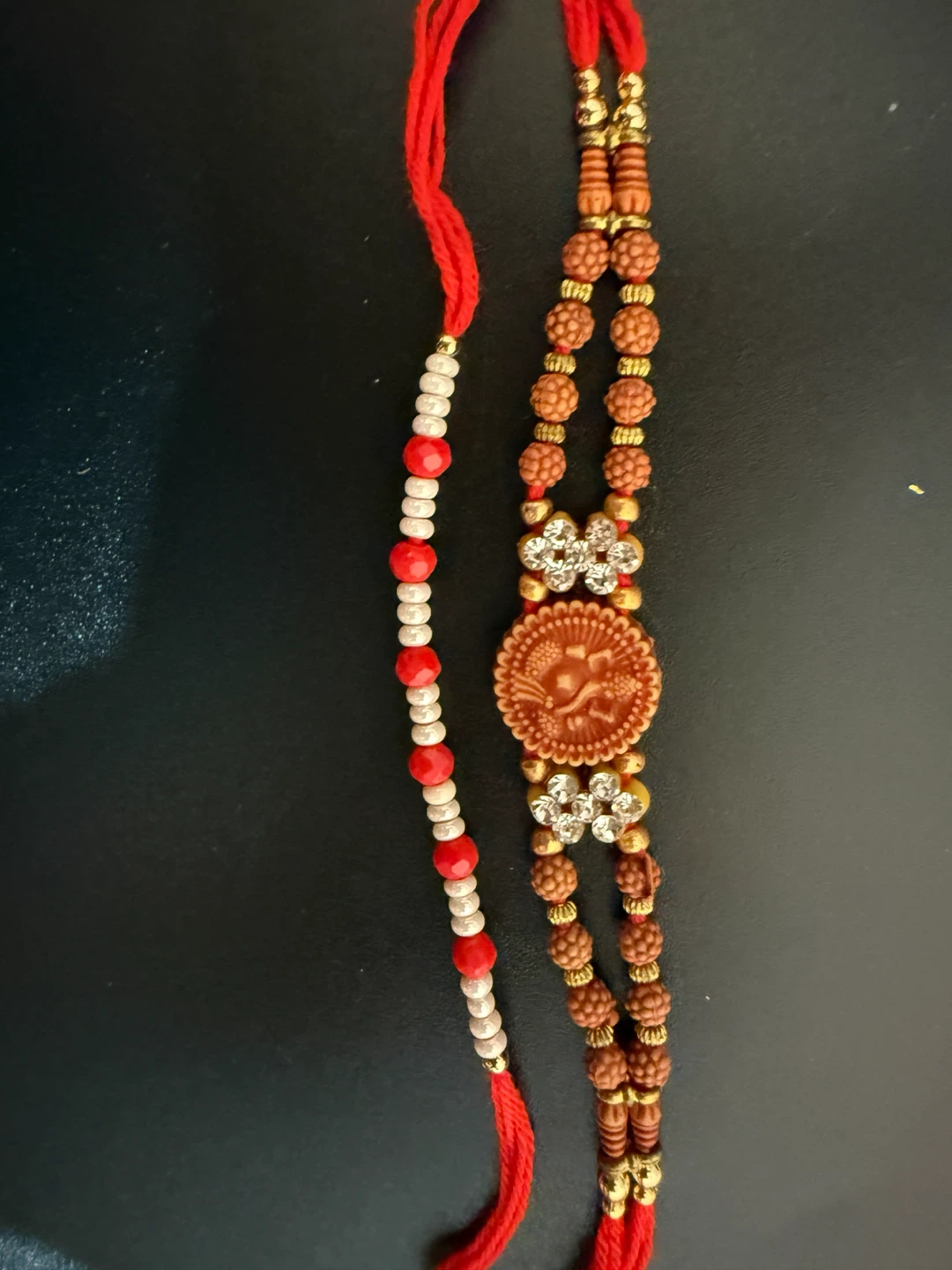 Raksha Bandhan Bracelet with Rudraksha Beads and Rhinestones