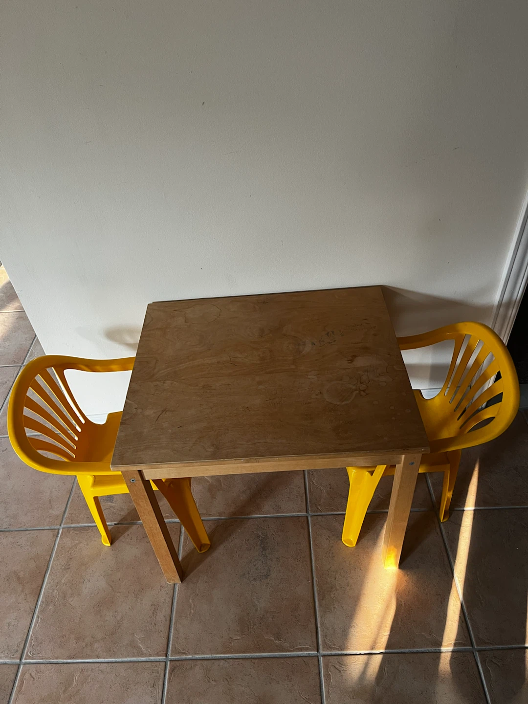 Wooden Table and Yellow Chairs Set