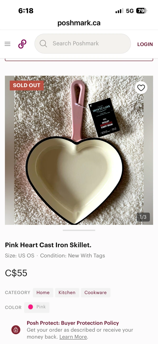 Smith & Clark Pink Heart Cast Iron Skillet