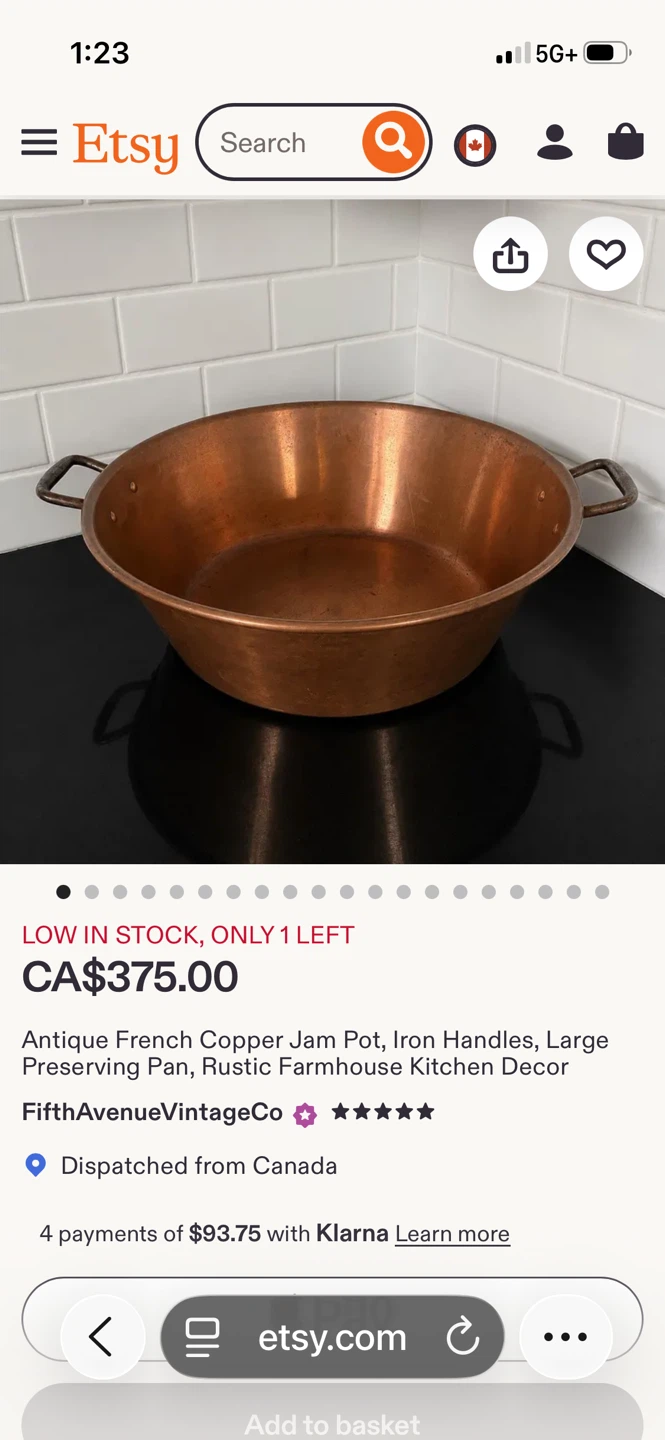 Antique French Copper Jam Pot, Iron Handles