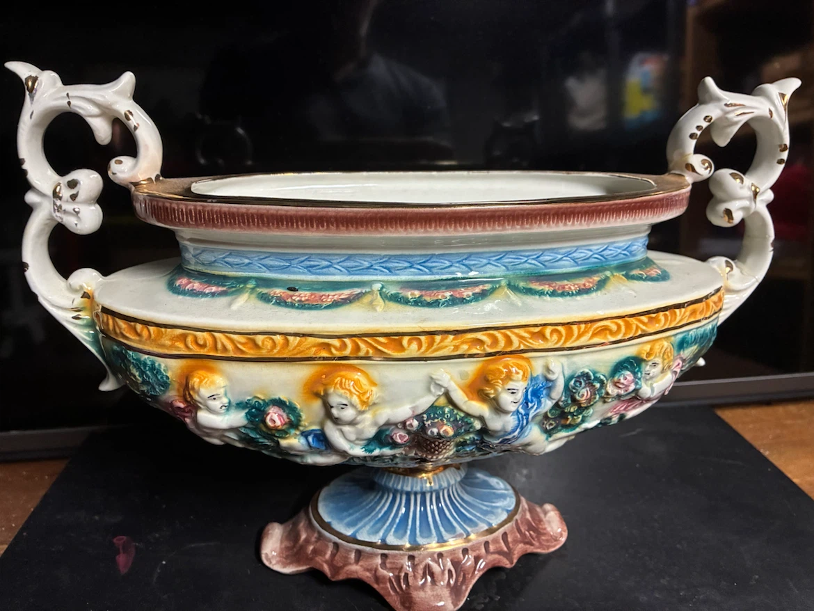 Decorative Ceramic Urn with Cherubs