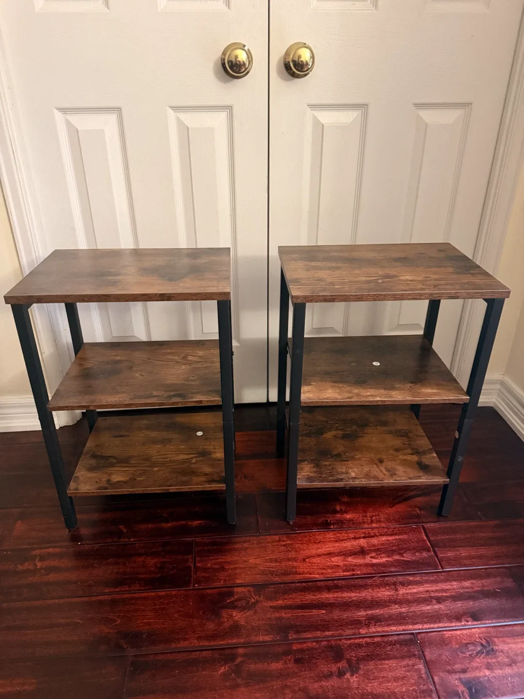 Set of 2 Wood and Metal Side Tables