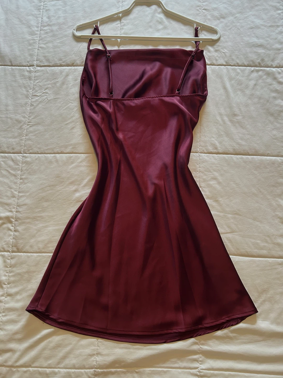 Burgundy satin cami dress with cowl neckline - photo 2