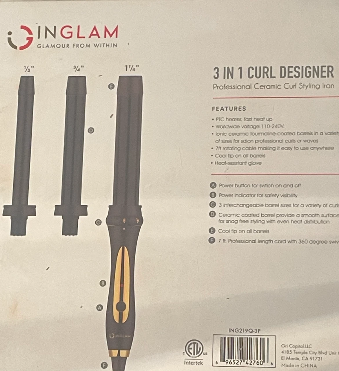 InGlam 3-in-1 Professional Curl Designer Styling Iron