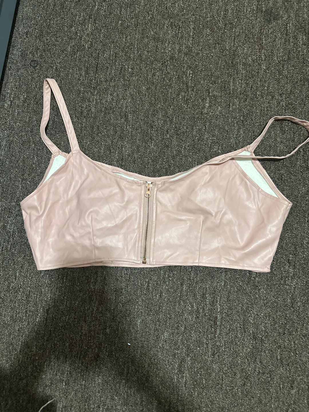 Plus sized Pink Faux Leather Crop Top and Pants Set - photo 2