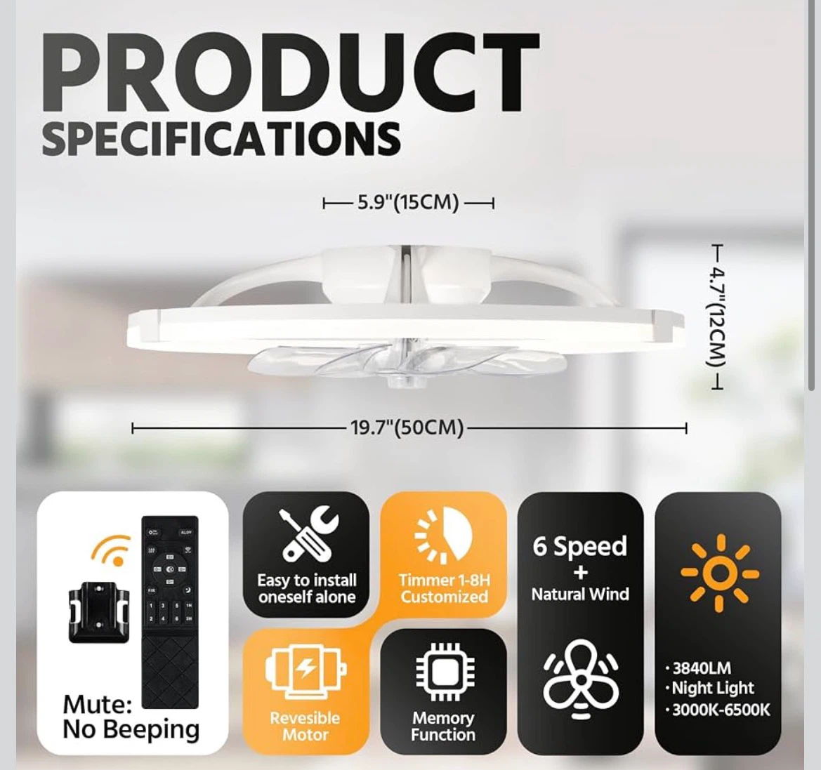 White LED Ceiling Fan with Remote - photo 4