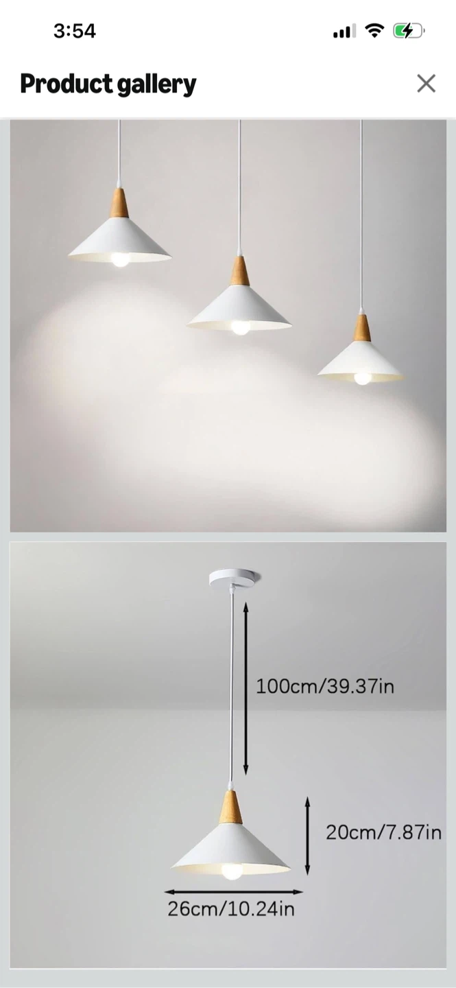 Brand New-White Pendant Light with Wood Accent