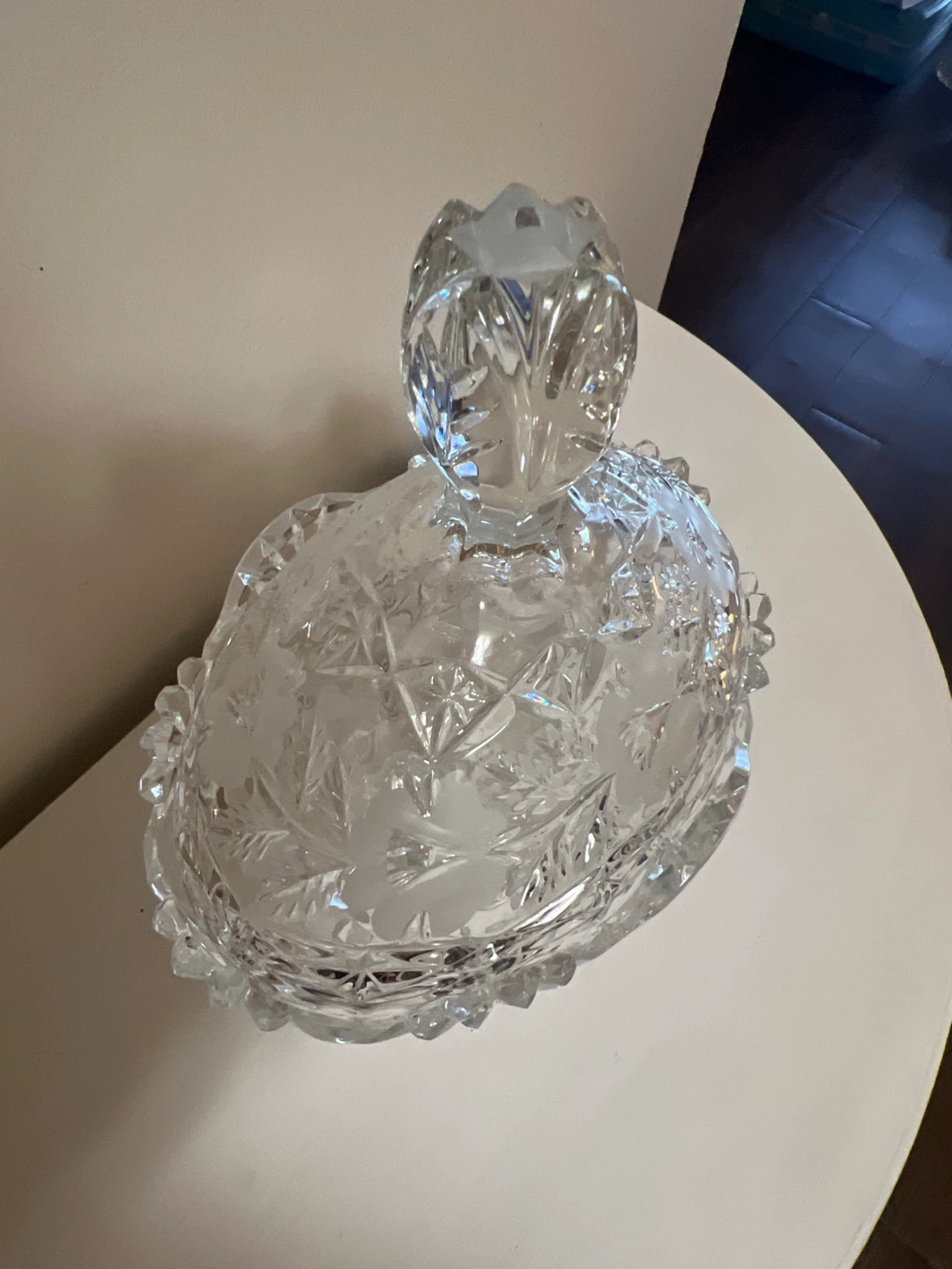 Vintage Heavy Lead Crystal Covered Candy Dish – Oval - photo 2
