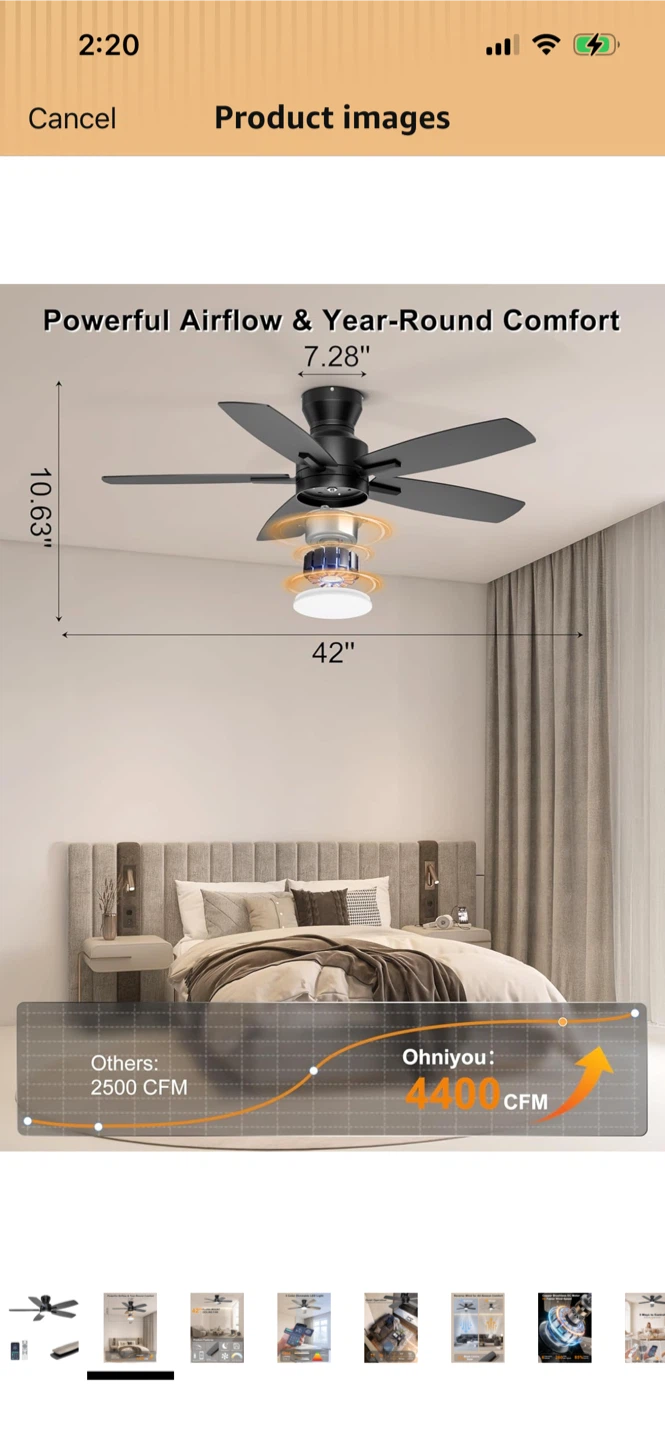 Brand New-Ohniyou 42" Flush Mount Ceiling Fan with Light - Black