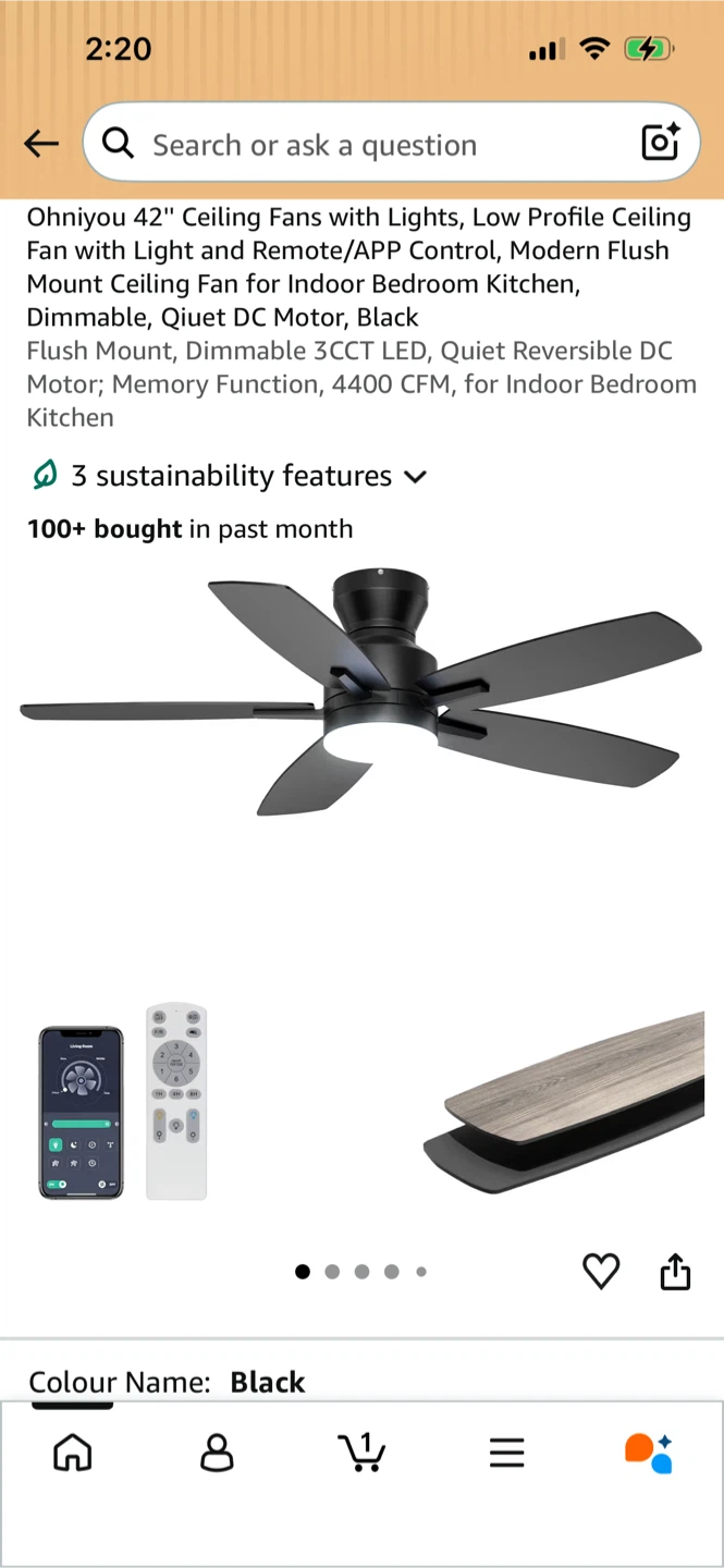 Brand New-Ohniyou 42" Flush Mount Ceiling Fan with Light - Black - photo 2