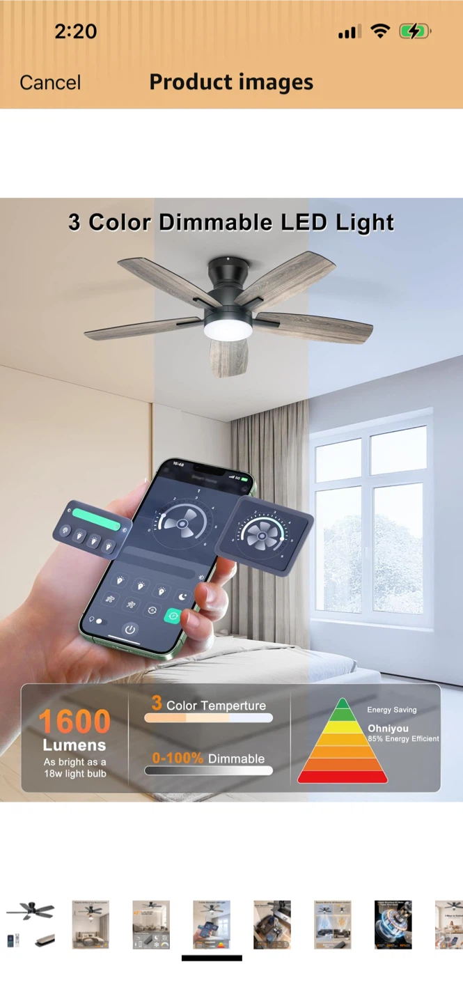 Brand New-Ohniyou 42" Flush Mount Ceiling Fan with Light - Black - photo 3
