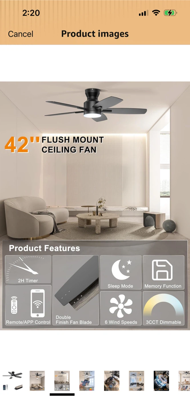 Brand New-Ohniyou 42" Flush Mount Ceiling Fan with Light - Black - photo 5